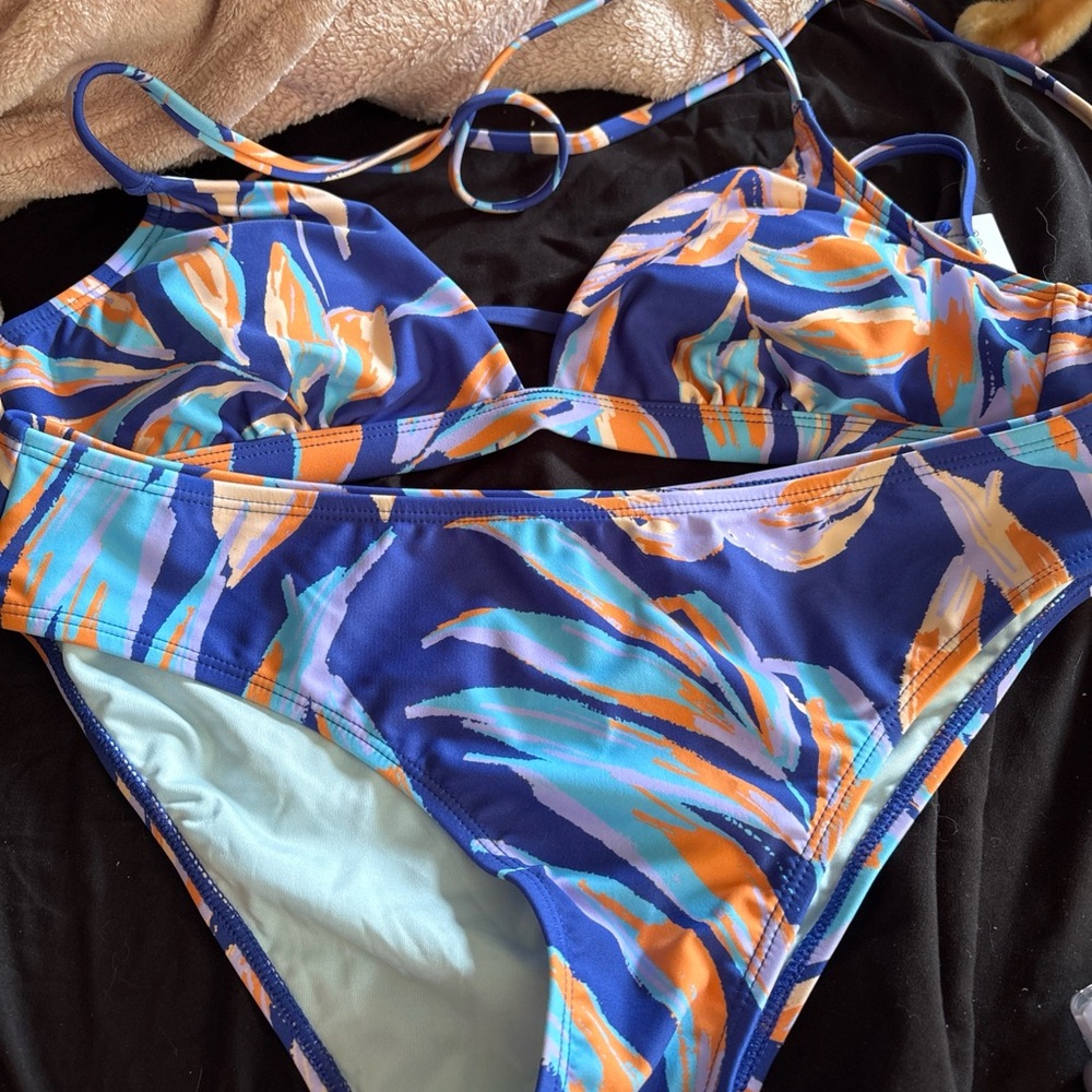 Cupshe Blue and Orange Tropical Bikini